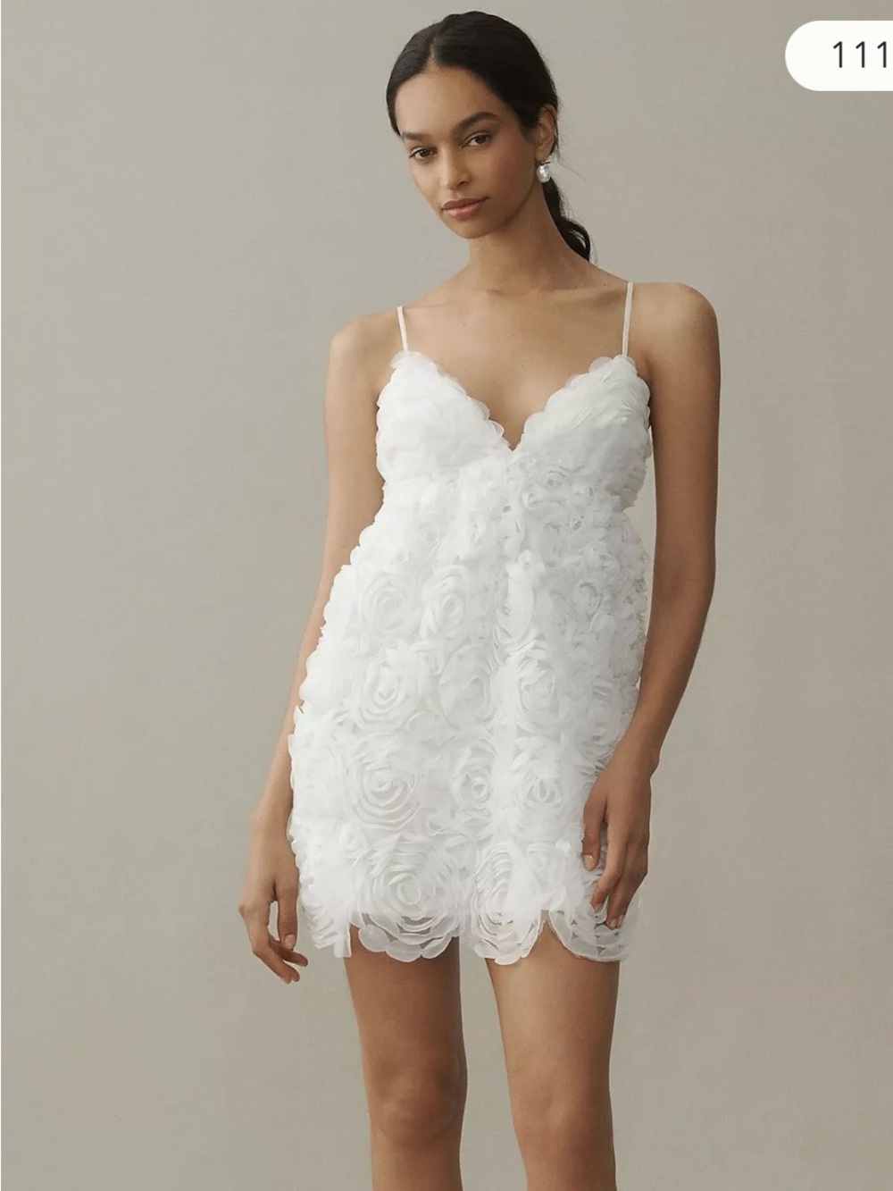 BHLDN White Floral Appliqué Spaghetti Strap Mini Dress